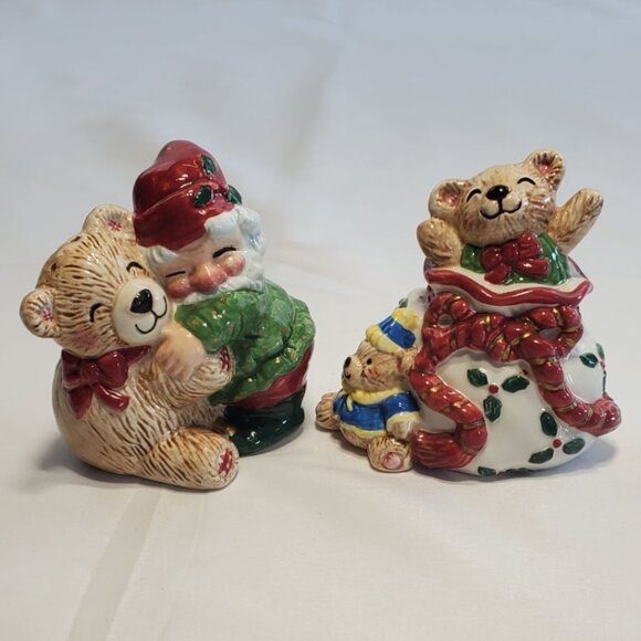 Fits and Floyd Holiday Elf Teddy Bear Christmas Salt & Pepper Shakers Holiday - Picture 2 of 7